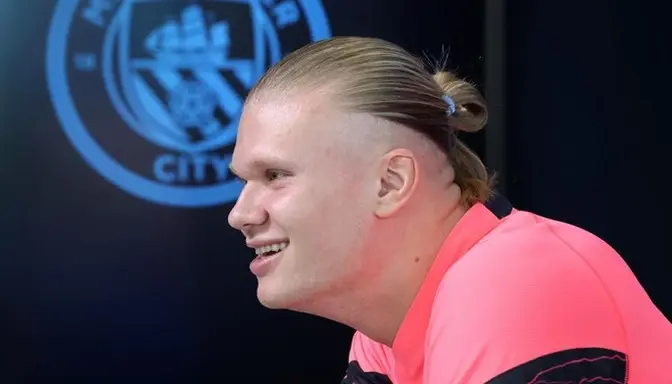 Erling Haaland in a press conference ahead of facing Copenhagen in the Champions League